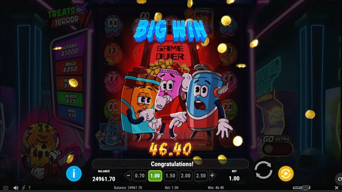 Makulay na neon arcade theme ng Treats of Terror 2 slot