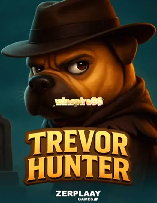 Isang detalyadong larawan ng Trevor Hunter slot na nagpapakita ng Shar Pei na si Trevor sa isang libingan na may mga kumikinang na hiyas at sinaunang simbolo.
